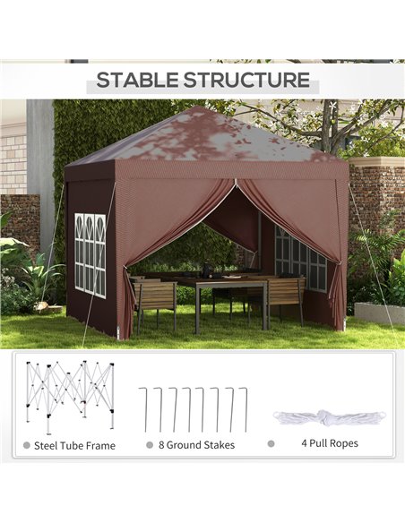 Outsunny 3 x 3m Pop Up Gazebo, Wedding Party Canopy Tent Marquee with Carry Bag and Windows, Coffee 84C-430V00CF - pic 36150 | FastDaddyshop
