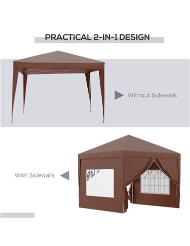 Outsunny 3 x 3m Pop Up Gazebo, Wedding Party Canopy Tent Marquee with Carry Bag and Windows, Coffee 84C-430V00CF