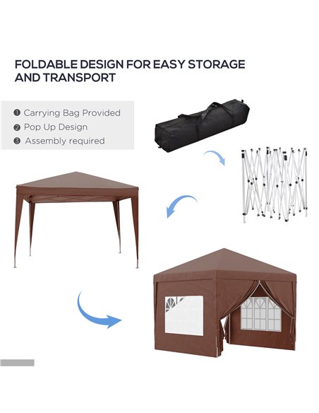 Outsunny 3 x 3m Pop Up Gazebo, Wedding Party Canopy Tent Marquee with Carry Bag and Windows, Coffee 84C-430V00CF - pic 36154 | FastDaddyshop