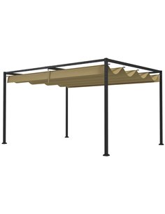 Outsunny 3x2m Metal Pergola with Retractable Roof, Khaki 84C-175V00KK