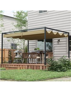 Outsunny 3x2m Metal Pergola with Retractable Roof, Khaki 84C-175V00KK 2