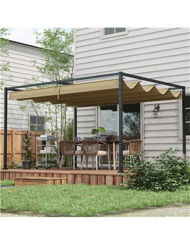 Outsunny 3x2m Metal Pergola with Retractable Roof, Garden Gazebo Canopy Shelter for Outdoor, Patio, Khaki 84C-175V00KK