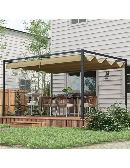 Outsunny 3x2m Metal Pergola with Retractable Roof, Garden Gazebo Canopy Shelter for Outdoor, Patio, Khaki 84C-175V00KK - pic 36238 | FastDaddyshop