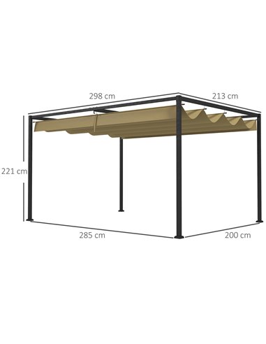 Outsunny 3x2m Metal Pergola with Retractable Roof, Garden Gazebo Canopy Shelter for Outdoor, Patio, Khaki 84C-175V00KK
