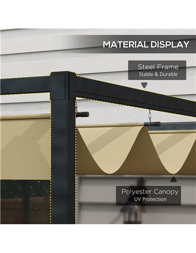 Outsunny 3x2m Metal Pergola with Retractable Roof, Garden Gazebo Canopy Shelter for Outdoor, Patio, Khaki 84C-175V00KK