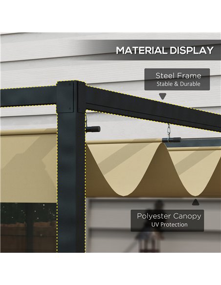 Outsunny 3x2m Metal Pergola with Retractable Roof, Garden Gazebo Canopy Shelter for Outdoor, Patio, Khaki 84C-175V00KK - pic 36240 | FastDaddyshop