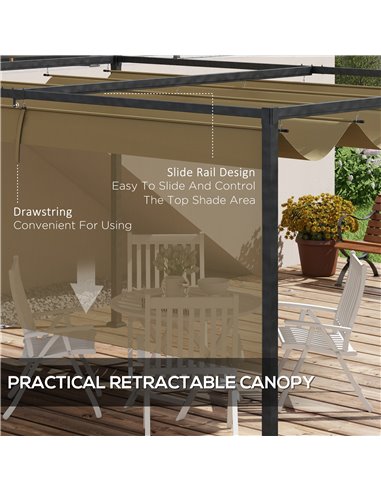 Outsunny 3x2m Metal Pergola with Retractable Roof, Garden Gazebo Canopy Shelter for Outdoor, Patio, Khaki 84C-175V00KK