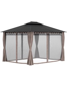 Outsunny 3.6 x 3 (m) Polycarbonate Gazebo with Double Roof Hard Top, Khaki 84C-364V01KK