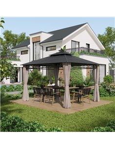 Outsunny 3.6 x 3 (m) Polycarbonate Gazebo with Double Roof Hard Top, Khaki 84C-364V01KK 2