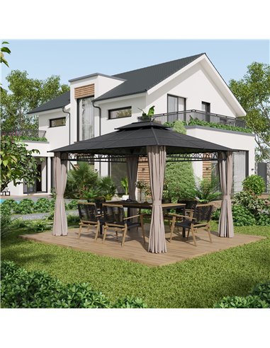 Outsunny 3.6 x 3 (m) Polycarbonate Gazebo with Double Roof Hard Top, Khaki 84C-364V01KK