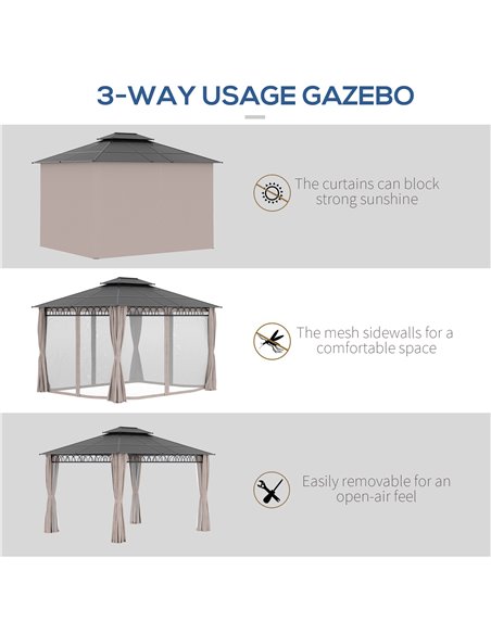 Outsunny 3.6 x 3 (m) Outdoor Polycarbonate Gazebo, Double Roof Hard Top Gazebo with Nettings & Curtains for Garden, Lawn, Patio  - pic 36259 | FastDaddyshop