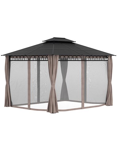 Outsunny 3.6 x 3 (m) Outdoor Polycarbonate Gazebo, Double Roof Hard Top Gazebo with Nettings & Curtains for Garden, Lawn, Patio 