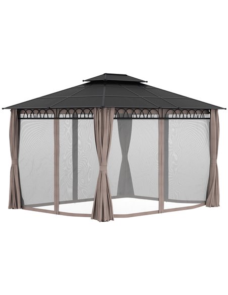 Outsunny 3.6 x 3 (m) Outdoor Polycarbonate Gazebo, Double Roof Hard Top Gazebo with Nettings & Curtains for Garden, Lawn, Patio  - pic 36262 | FastDaddyshop