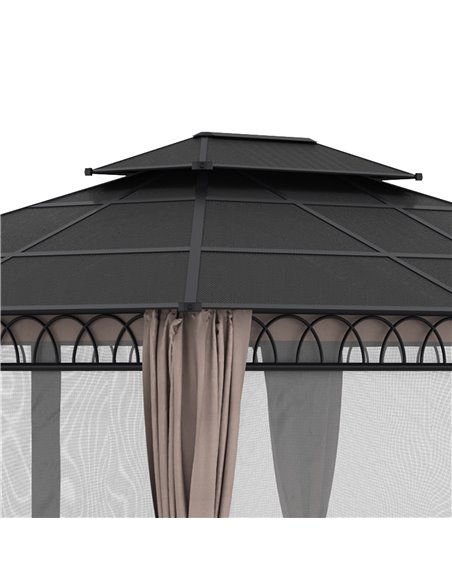 Outsunny 3.6 x 3 (m) Outdoor Polycarbonate Gazebo, Double Roof Hard Top Gazebo with Nettings & Curtains for Garden, Lawn, Patio  - pic 36263 | FastDaddyshop
