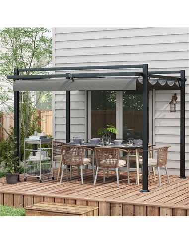 Outsunny 3 x 3(m) Retractable Pergola, Garden Gazebo Shelter, Dark Grey 84C-476V00CG