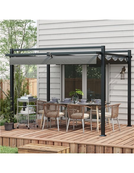 Outsunny 3 x 3(m) Retractable Pergola, Garden Gazebo Shelter, Dark Grey 84C-476V00CG - pic 36274 | FastDaddyshop