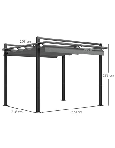 Outsunny 3 x 3(m) Retractable Pergola, Garden Gazebo Shelter with Aluminium Frame, for Grill, Patio, Deck, Dark Grey 84C-476V00C