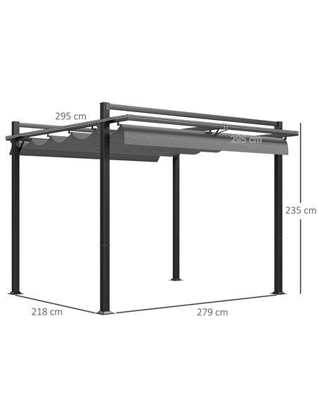Outsunny 3 x 3(m) Retractable Pergola, Garden Gazebo Shelter with Aluminium Frame, for Grill, Patio, Deck, Dark Grey 84C-476V00C - pic 36275 | FastDaddyshop