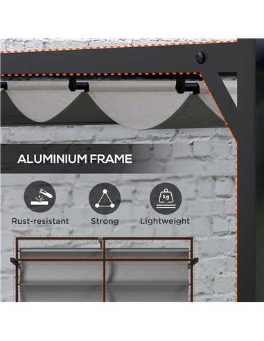 Outsunny 3 x 3(m) Retractable Pergola, Garden Gazebo Shelter with Aluminium Frame, for Grill, Patio, Deck, Dark Grey 84C-476V00C