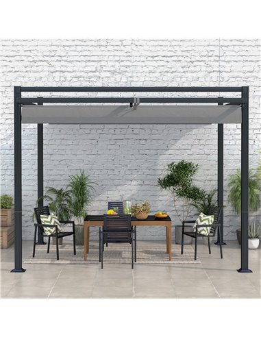 Outsunny 3 x 3(m) Retractable Pergola, Garden Gazebo Shelter with Aluminium Frame, for Grill, Patio, Deck, Dark Grey 84C-476V00C