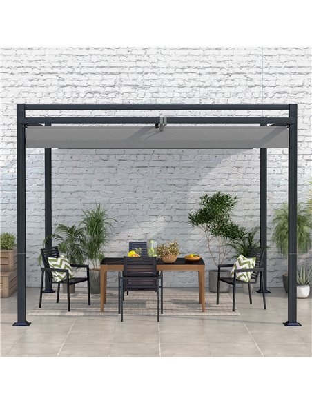 Outsunny 3 x 3(m) Retractable Pergola, Garden Gazebo Shelter with Aluminium Frame, for Grill, Patio, Deck, Dark Grey 84C-476V00C - pic 36280 | FastDaddyshop