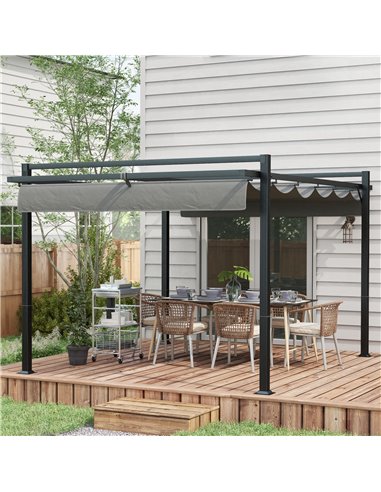 Outsunny 3 x 4m Retractable Pergola, Garden Gazebo Shelter, Dark Grey 84C-476V01CG