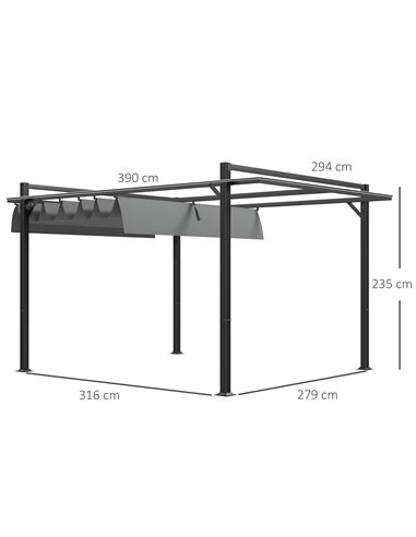 Outsunny 3 x 4m Retractable Pergola, Garden Gazebo Shelter with Aluminium Frame, for Grill, Patio, Deck, Dark Grey 84C-476V01CG