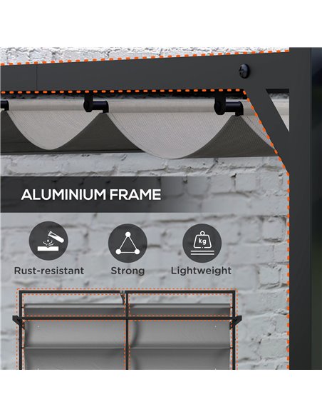 Outsunny 3 x 4m Retractable Pergola, Garden Gazebo Shelter with Aluminium Frame, for Grill, Patio, Deck, Dark Grey 84C-476V01CG - pic 36287 | FastDaddyshop