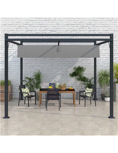 Outsunny 3 x 4m Retractable Pergola, Garden Gazebo Shelter with Aluminium Frame, for Grill, Patio, Deck, Dark Grey 84C-476V01CG