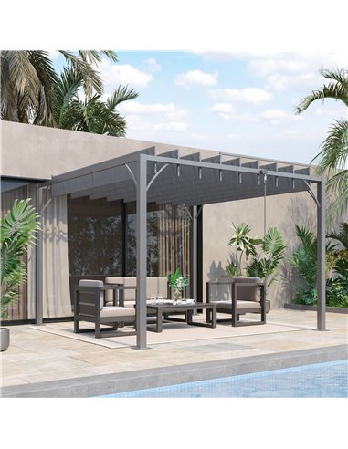 Outsunny 3 x 3(m) Outdoor Pergola with Retractable Roof, Grey 84C-341V02CG