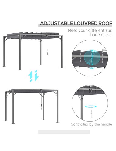 Outsunny 3 x 3(m) Outdoor Pergola with Retractable Roof, Grey 84C-341V02CG