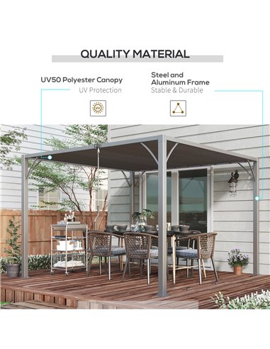 Outsunny 3 x 3(m) Outdoor Pergola with Retractable Roof, Grey 84C-341V02CG