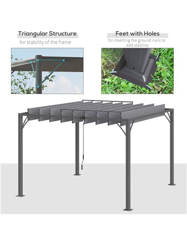 Outsunny 3 x 3(m) Outdoor Pergola with Retractable Roof, Aluminium Louvered Patio Gazebo Canopy for Lawn Garden Patio, Grey 84C-