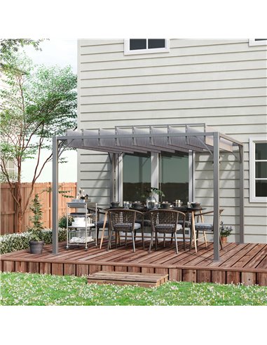 Outsunny 3 x 3(m) Outdoor Pergola with Retractable Roof, Aluminium Louvered Patio Gazebo Canopy for Lawn Garden Patio, Grey 84C-