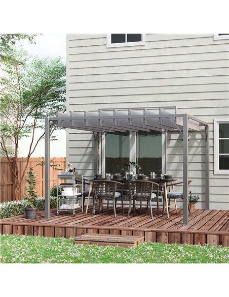 Outsunny 3 x 3(m) Outdoor Pergola with Retractable Roof, Aluminium Louvered Patio Gazebo Canopy for Lawn Garden Patio, Grey 84C- - pic 36299 | FastDaddyshop