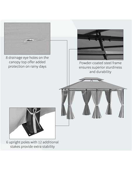 Outsunny 4m x 3(m) Metal Gazebo Canopy Party Tent Garden Pavillion Patio Shelter Pavilion with Curtains Sidewalls, Dark Grey 84C - pic 36313 | FastDaddyshop