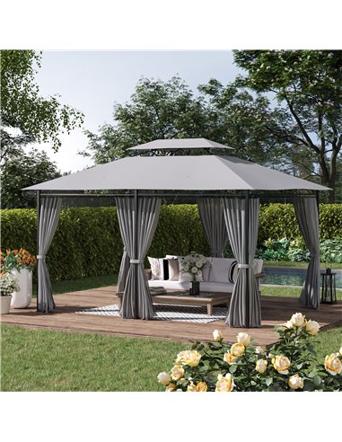 Outsunny 4m x 3(m) Metal Gazebo Canopy Party Tent Garden Pavillion Patio Shelter Pavilion with Curtains Sidewalls, Dark Grey 84C