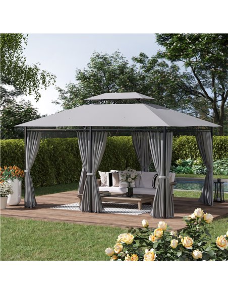 Outsunny 4m x 3(m) Metal Gazebo Canopy Party Tent Garden Pavillion Patio Shelter Pavilion with Curtains Sidewalls, Dark Grey 84C - pic 36316 | FastDaddyshop