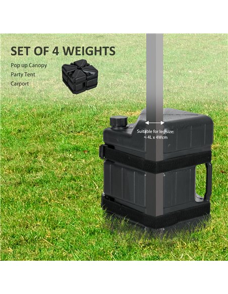 Outsunny HDPE Gazebo Weights Set of 4, Water or Sand Filled Weights for Gazebo Legs, with Built-in Handles and Secure Straps 84C - pic 36321 | FastDaddyshop