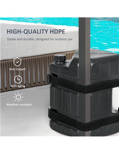 Outsunny HDPE Gazebo Weights Set of 4, Water or Sand Filled Weights for Gazebo Legs, with Built-in Handles and Secure Straps 84C
