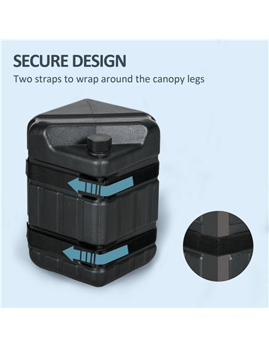 Outsunny HDPE Gazebo Weights Set of 4, Water or Sand Filled Weights for Gazebo Legs, with Built-in Handles and Secure Straps 84C