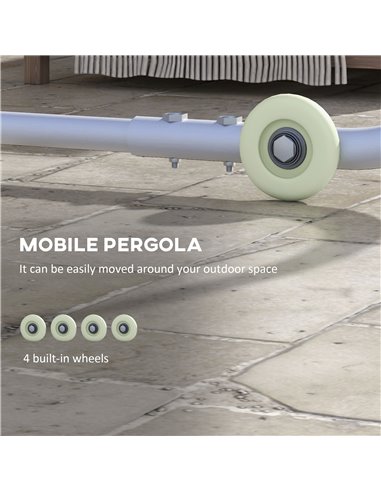 Outsunny 3 x 3(m) Mobile Pergola Kit, Portable Garden Gazebo with Wheels, Sandbags, Steel Frame, UV-Resistant 84C-453V00CG