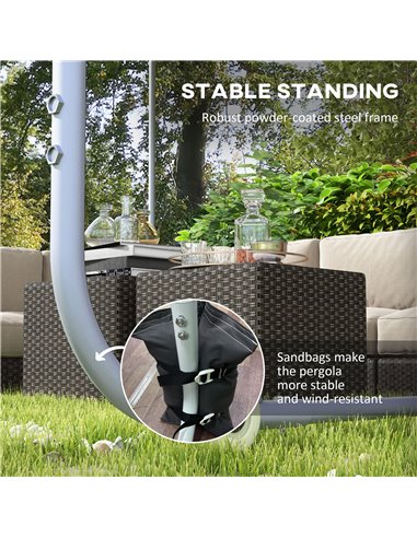 Outsunny 3 x 3(m) Mobile Pergola Kit, Portable Garden Gazebo with Wheels, Sandbags, Steel Frame, UV-Resistant 84C-453V00CG