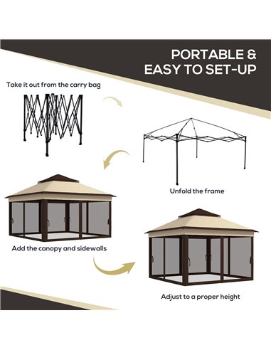 Outsunny 3 x 3(m) Pop Up Gazebo, Height Adjustable Instant Event Shelter with Netting and Carrying Bag, Beige 84C-463V00BG