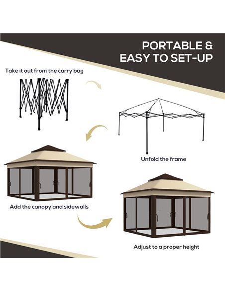 Outsunny 3 x 3(m) Pop Up Gazebo, Height Adjustable Instant Event Shelter with Netting and Carrying Bag, Beige 84C-463V00BG - pic 36357 | FastDaddyshop