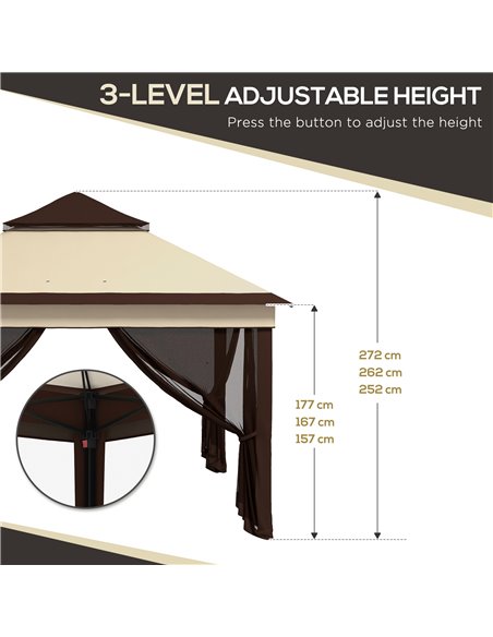 Outsunny 3 x 3(m) Pop Up Gazebo, Height Adjustable Instant Event Shelter with Netting and Carrying Bag, Beige 84C-463V00BG - pic 36358 | FastDaddyshop