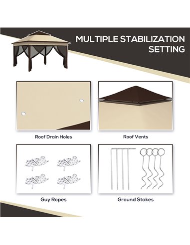 Outsunny 3 x 3(m) Pop Up Gazebo, Height Adjustable Instant Event Shelter with Netting and Carrying Bag, Beige 84C-463V00BG