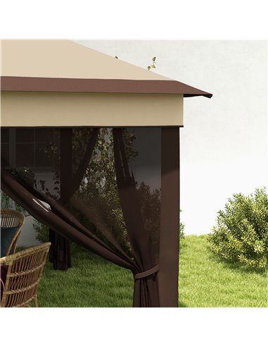 Outsunny 3 x 3(m) Pop Up Gazebo, Height Adjustable Instant Event Shelter with Netting and Carrying Bag, Beige 84C-463V00BG