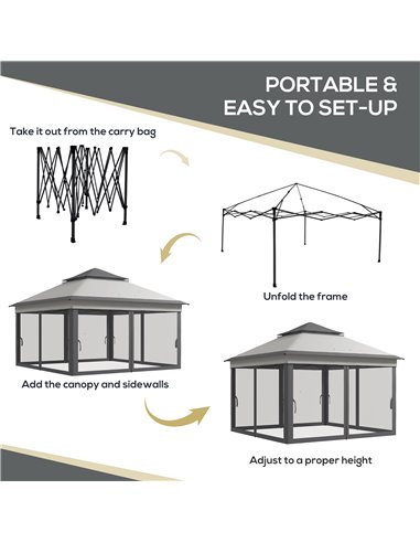 Outsunny 3 x 3(m) Pop Up Gazebo, Height Adjustable Instant Event Shelter with Netting and Carrying Bag, Grey 84C-463V00LG