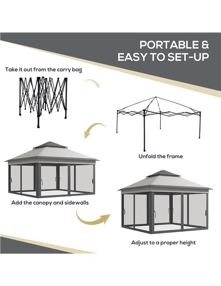 Outsunny 3 x 3(m) Pop Up Gazebo, Height Adjustable Instant Event Shelter with Netting and Carrying Bag, Grey 84C-463V00LG - pic 36375 | FastDaddyshop